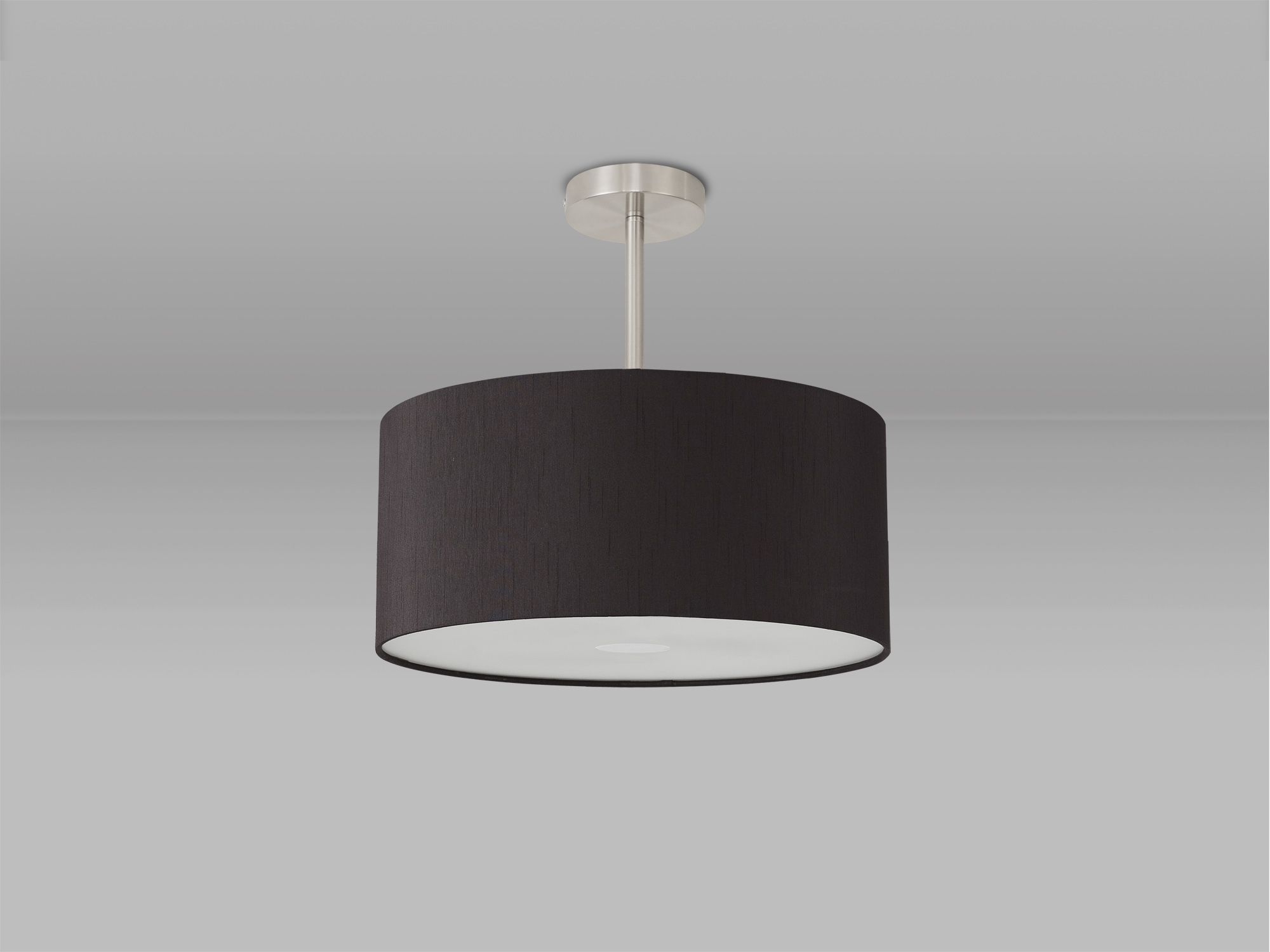 Baymont 40cm Semi Flush 1 Light Satin Nickel, Black, Frosted Diffuser DK0261  Deco Baymont